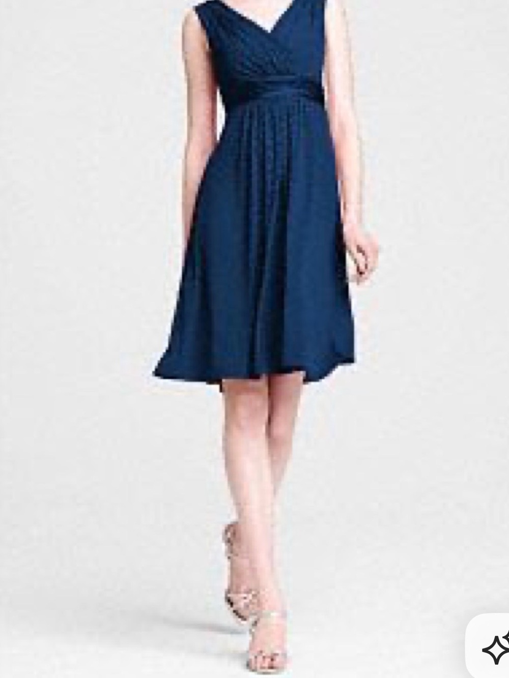 David's Bridal Navy V-Neck Midi Dress